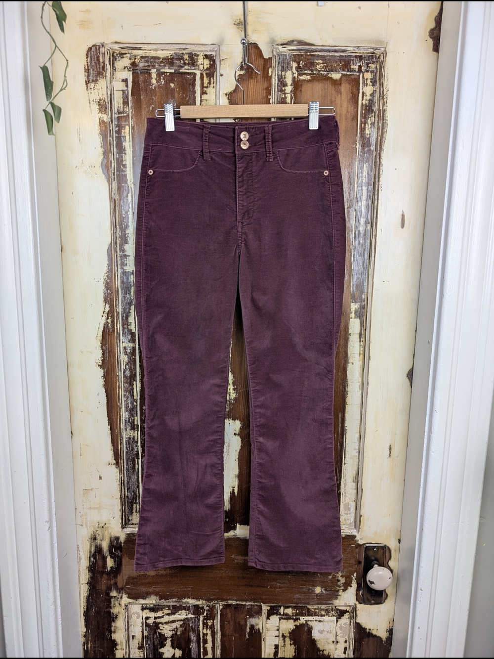 Abercrombie & Fitch Burgundy Velvet High Rise Ankle Flare Pants 26 Retro